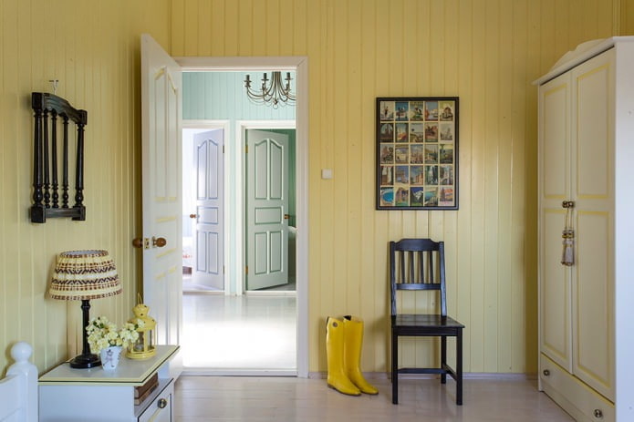 wooden paneling painted pale yellow