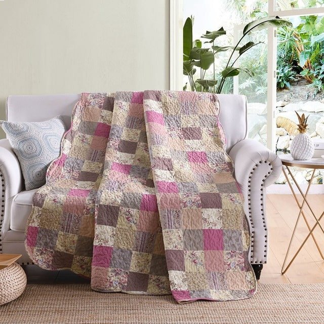 patchwork bedspread for sofa in interior