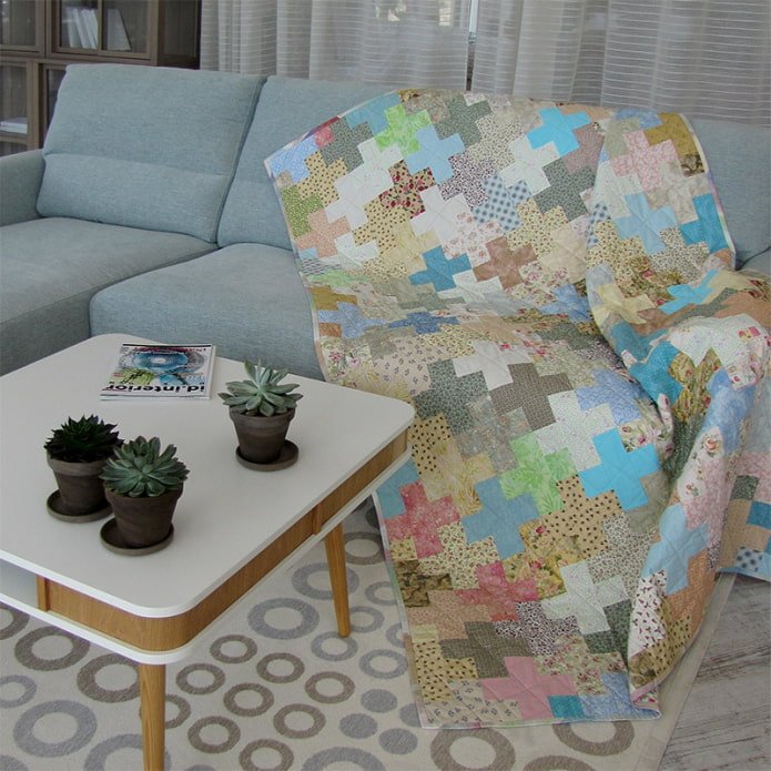 patchwork bedspread for sofa in interior