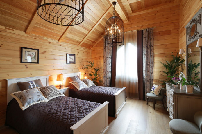 single beds with a bedspread in the interior