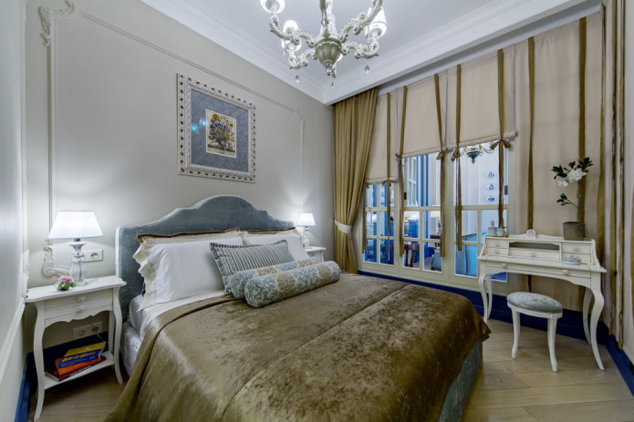 bed with a velor bedspread in the interior