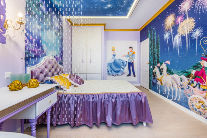 bed with a bedspread with a valance in the bedroom