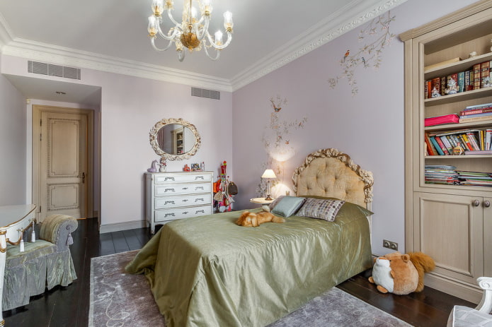 bed with with a satin bedspread in the interior
