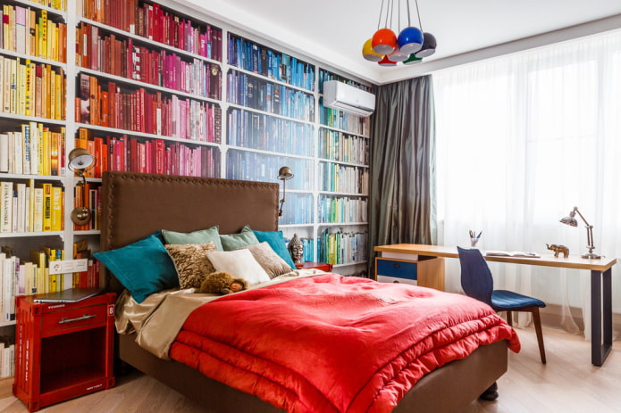teenage bed with a bedspread in a girl's room