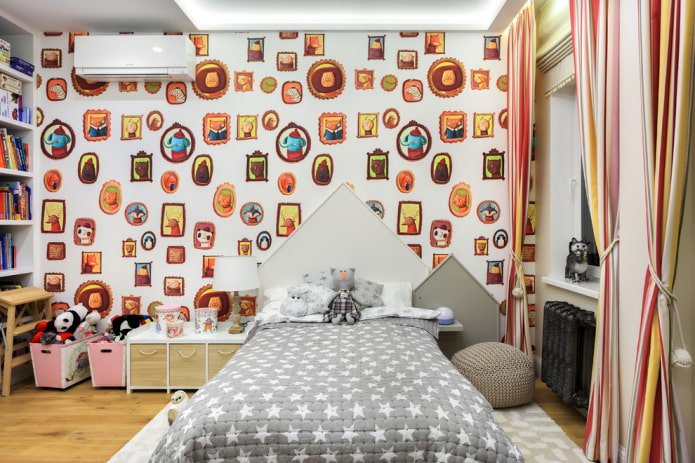 children's bed with a bedspread in the interior
