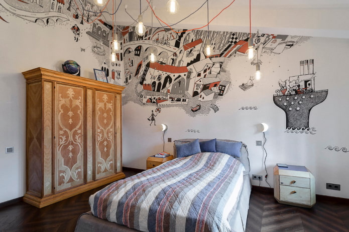 teenage bed with bedspread in a boy's room
