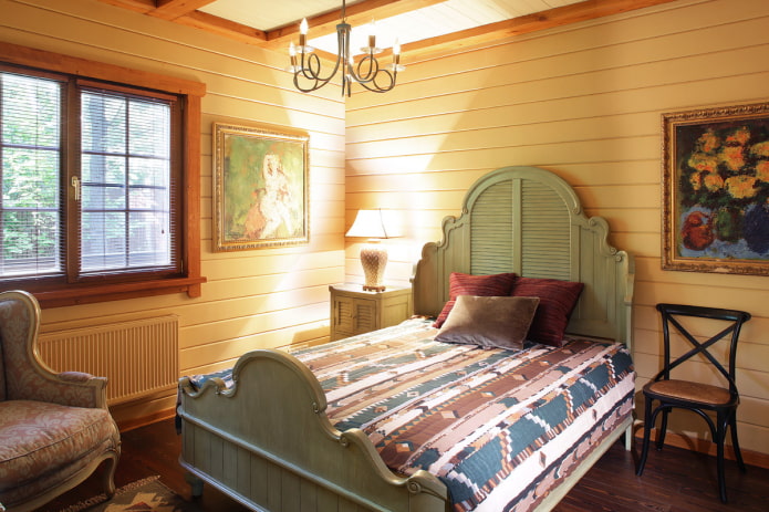bed with a bedspread in a country style