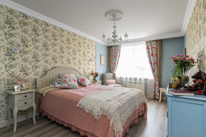 bed with bedspread in Provence style