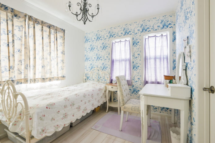 bed with bedspread in Provence style
