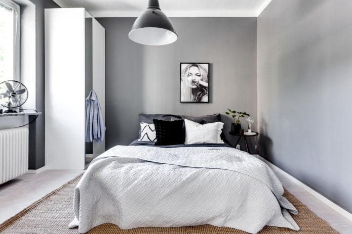 bed with a bedspread in Scandinavian style