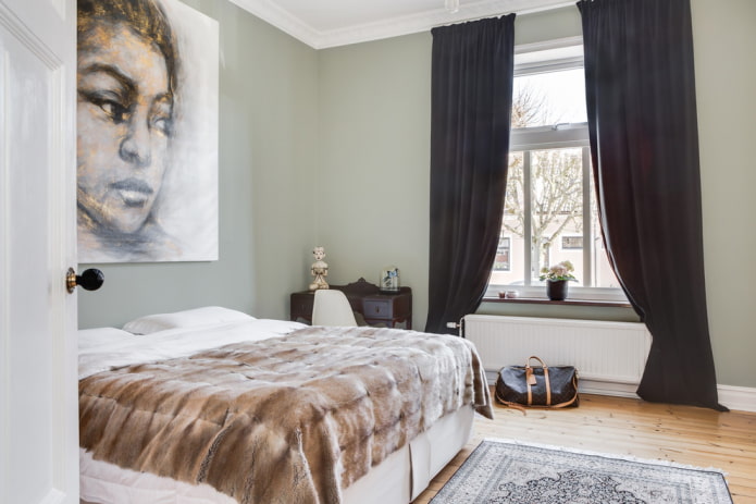 bed with a bedspread in Scandinavian style