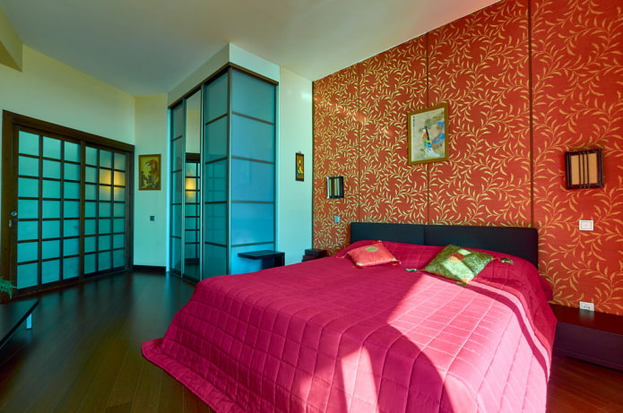 bed with bedspread in oriental style