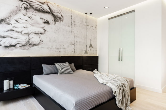 bed with a bedspread in the style of minimalism