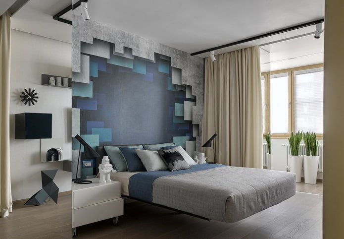 bed with a bedspread-cover in the bedroom