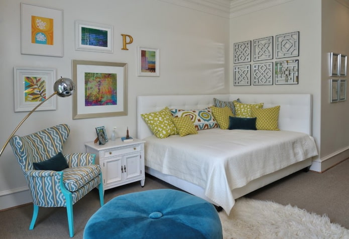 bed with two headboards with a bedspread in the interior