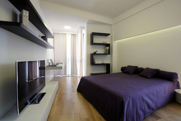 bed with a bedspread in the style of high-tech