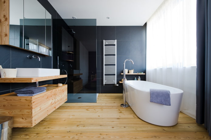 wooden floors in the bathroom