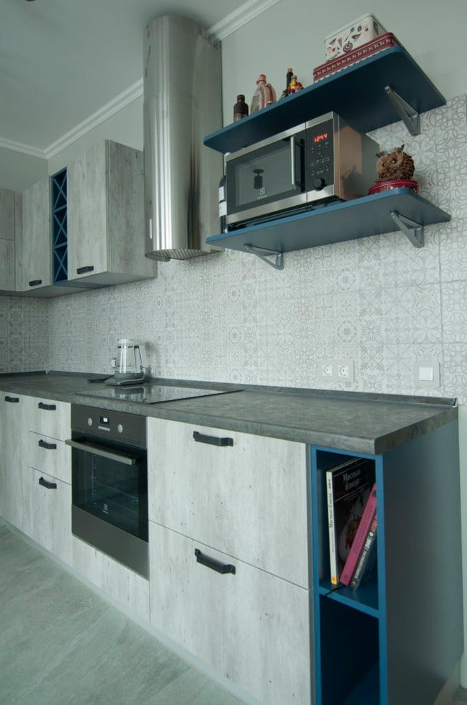 shelves for household appliances in the kitchen interior