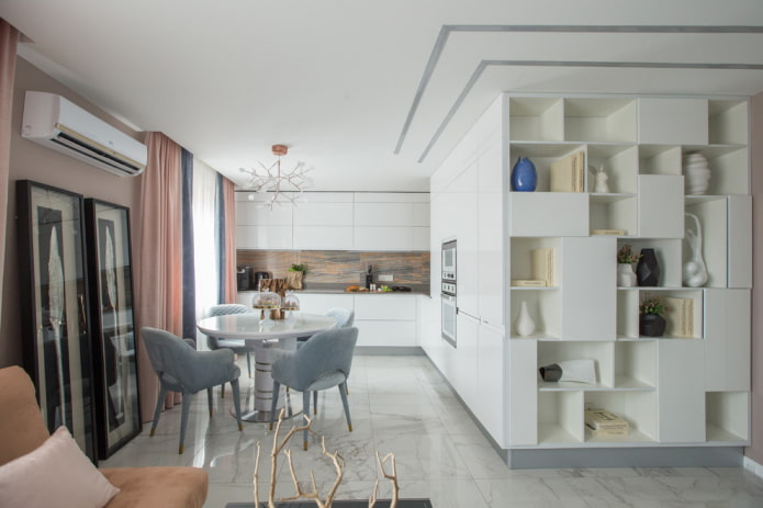 built-in shelves in the kitchen interior