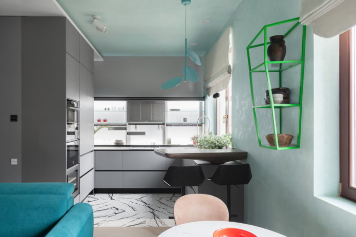 unusual shelves in the kitchen interior