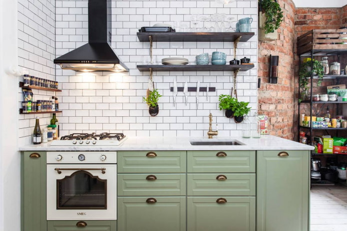 color scheme of shelves in the kitchen interior