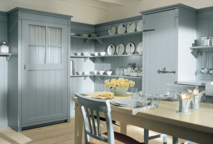 shelves in the interior of the kitchen in the Provence style