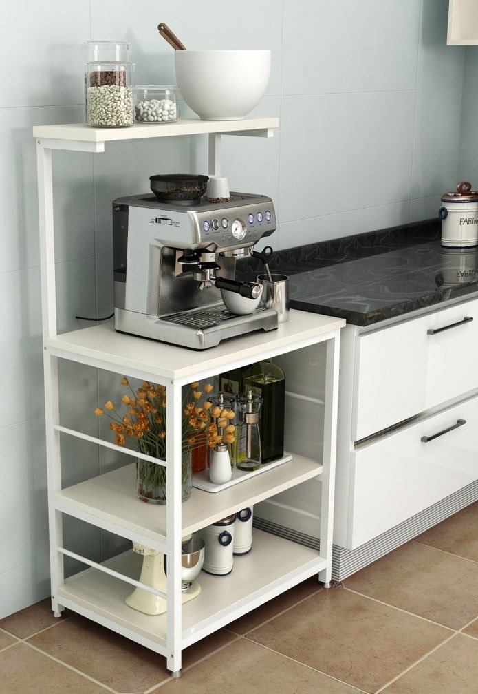 shelves for household appliances in the kitchen interior