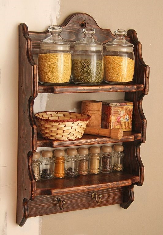 carved shelves in the kitchen interior