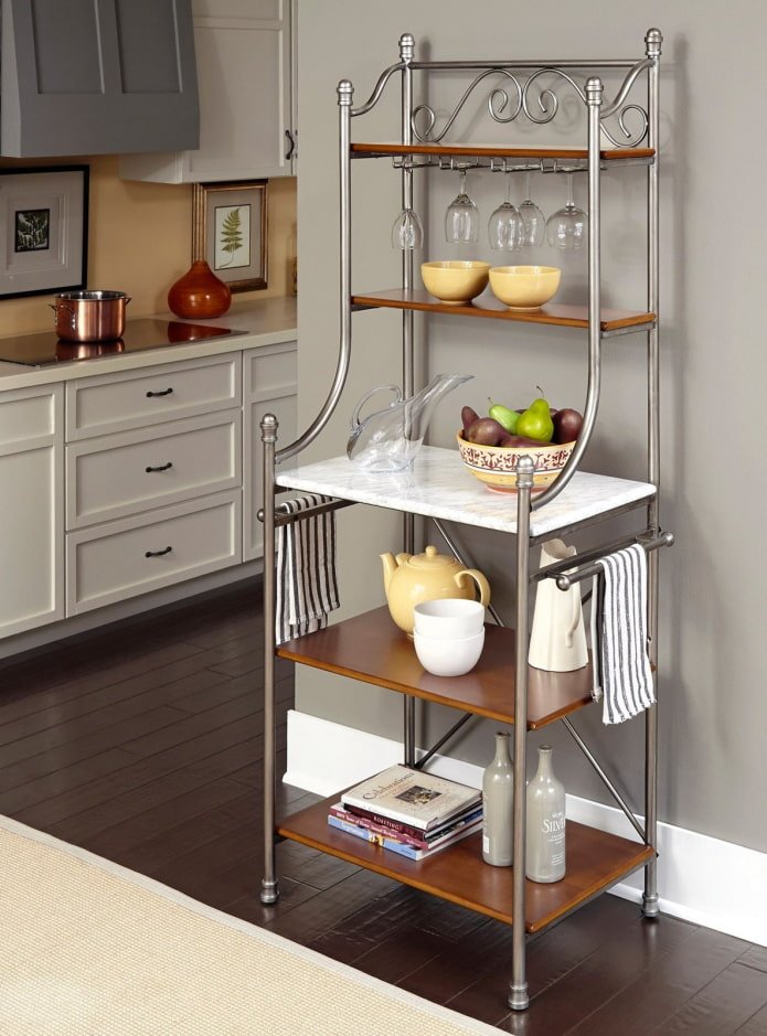 floor shelves in the kitchen interior