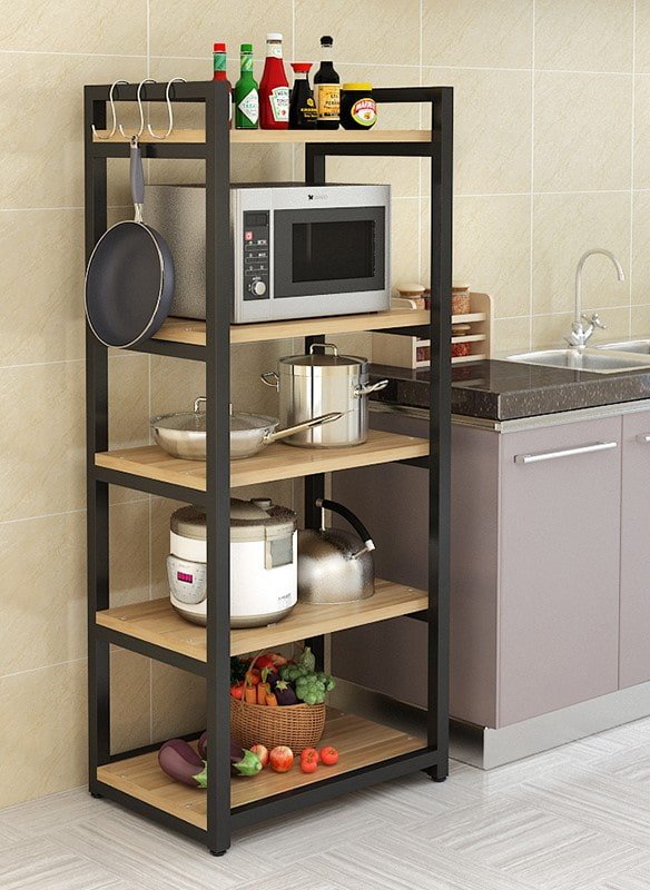 floor shelves in the kitchen interior