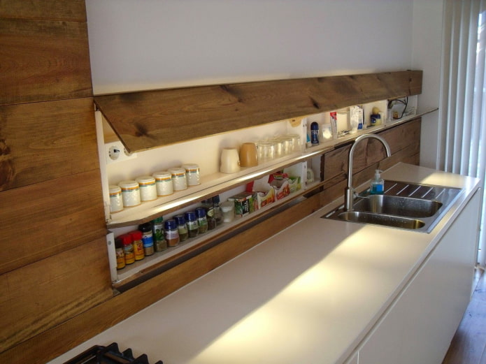 hidden shelves in the kitchen interior