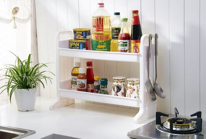 plastic shelves in the kitchen interior