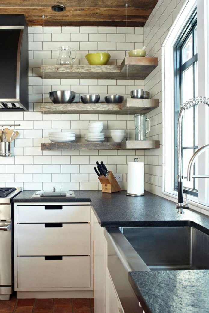 corner shelves in the kitchen interior