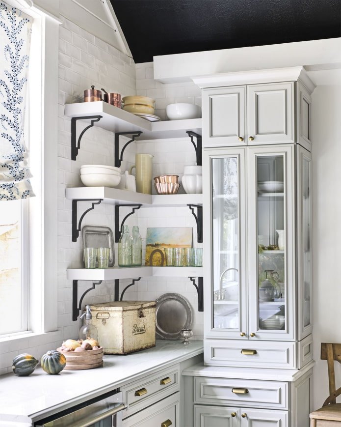 corner shelves in the kitchen interior