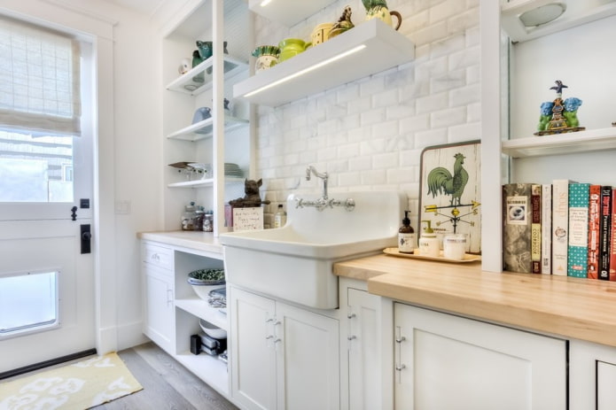 open shelves in the kitchen interior