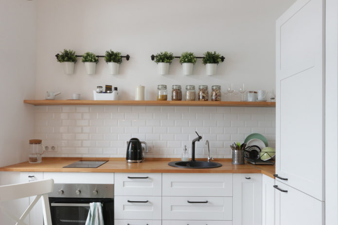 straight narrow shelf in the kitchen interior