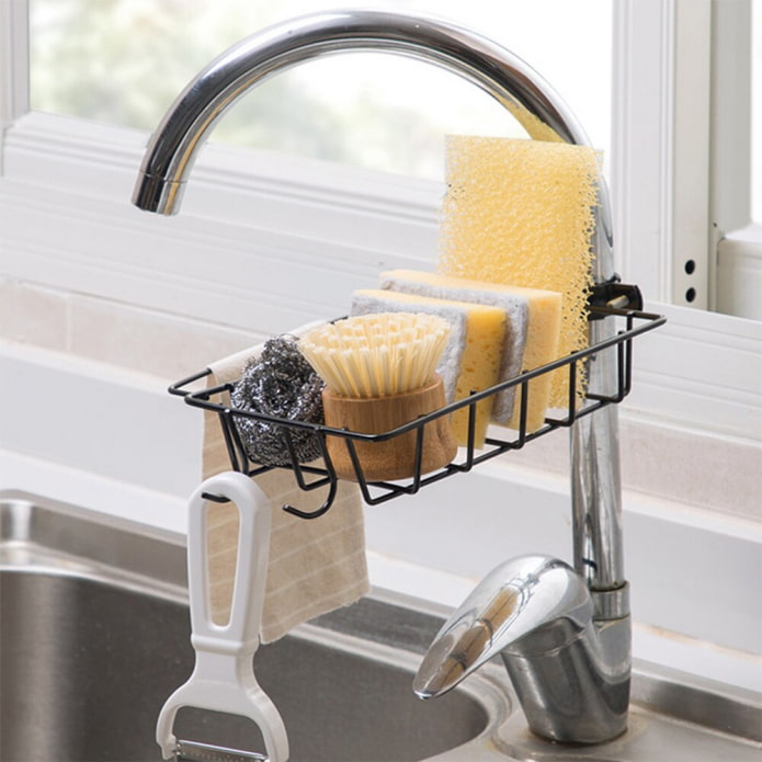 shelves for household accessories in the kitchen interior