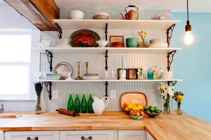 decorative shelves in the kitchen interior