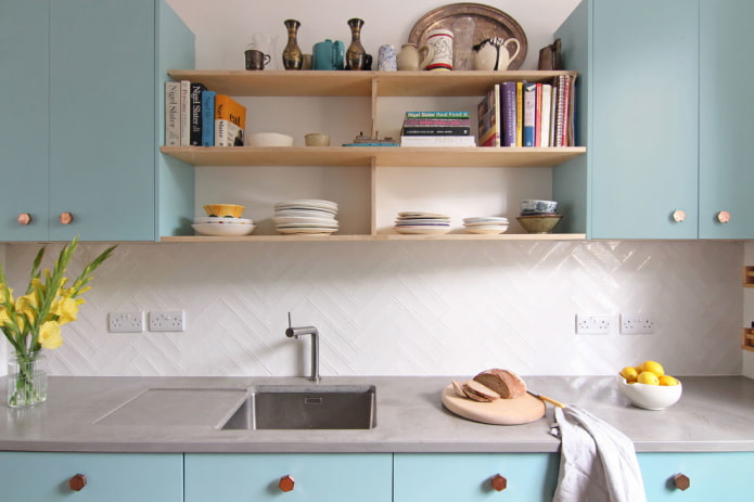open shelves in the kitchen interior