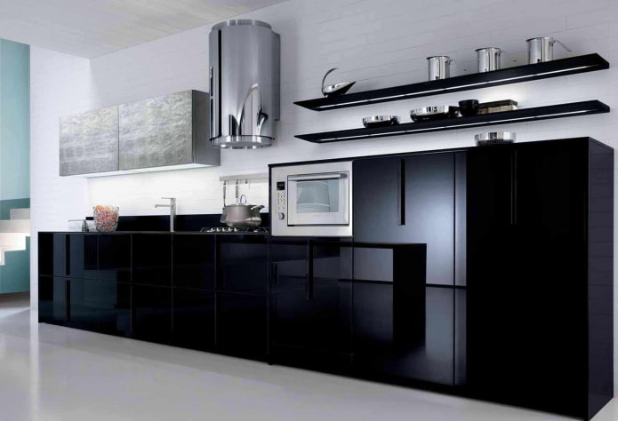 shelves in the kitchen interior in high-tech style