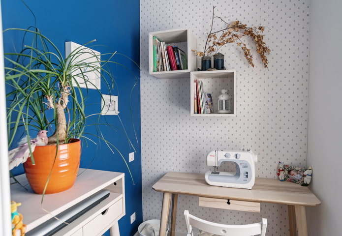 square wall shelves in the interior