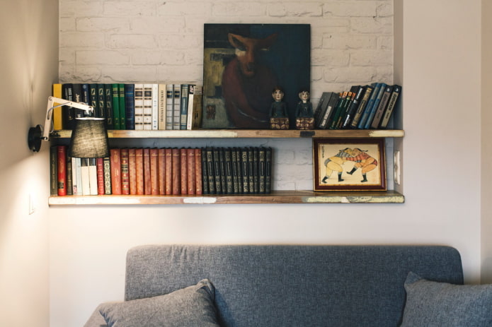 open wall shelves in the interior