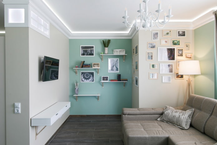 arrangement of wall shelves in the interior