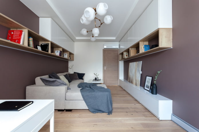 wall shelves in the living room interior