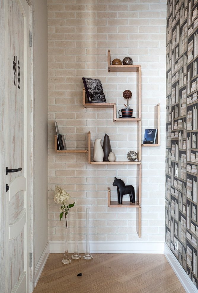 wall shelves in the interior of the hallway