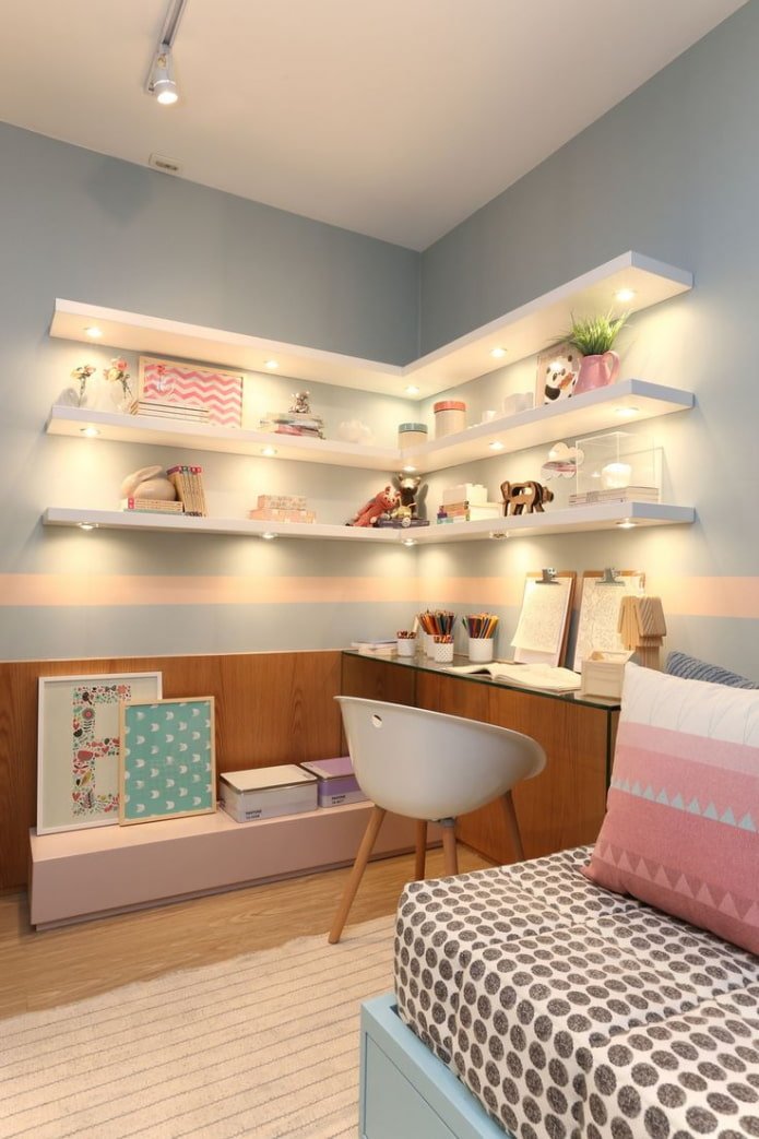 corner wall shelves in the interior