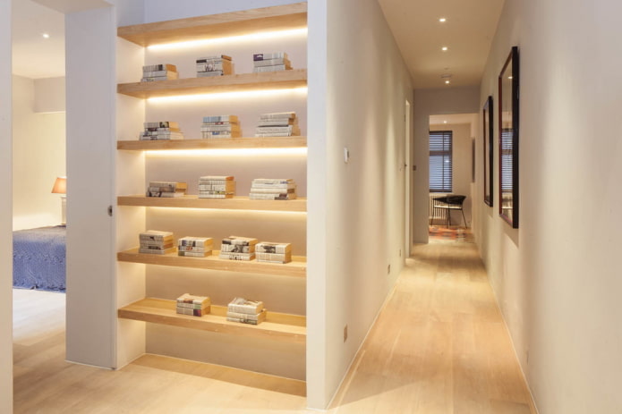 wall shelves in the interior of the corridor