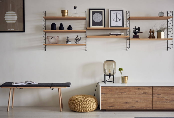 wall shelves in the interior in Scandinavian style