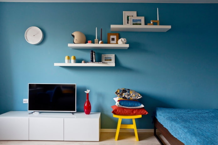 plastic wall shelves in the interior