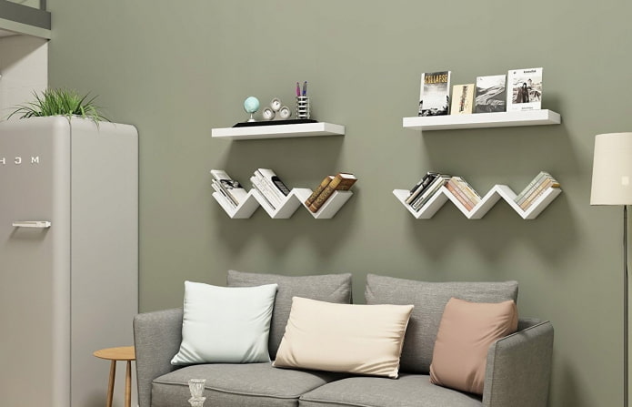 zigzag wall shelves in the interior